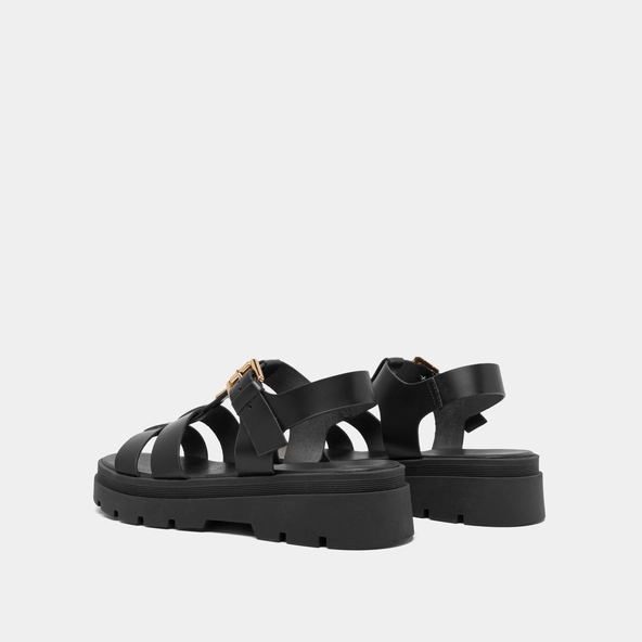 Sandales &agrave; plateformes et monogrammes en cuir noir | LIVERPOOL | Jonak