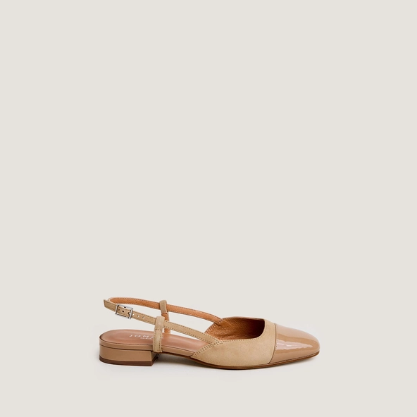 Ballerines slingbacks en vernis et velours camel | DHAPOU | Jonak
