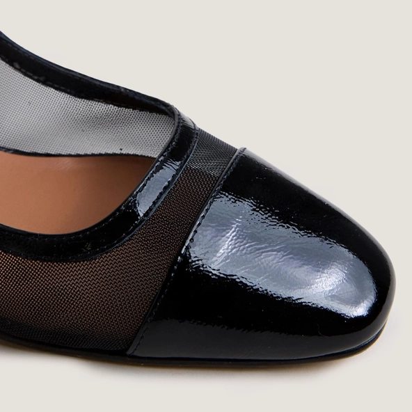 Ballerines slingbacks en vernis pliss&eacute; noir et r&eacute;sille noire | DRAGUS | Jonak