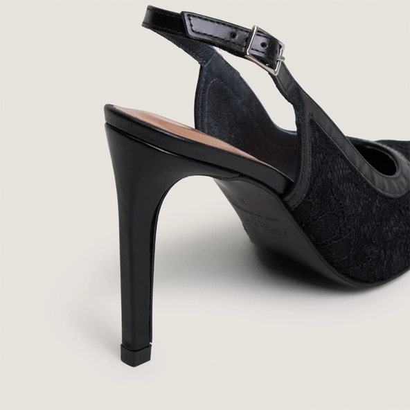 Escarpins slingbacks à bouts pointus en dentelle noire et cuir noir | DAXA | Jonak
