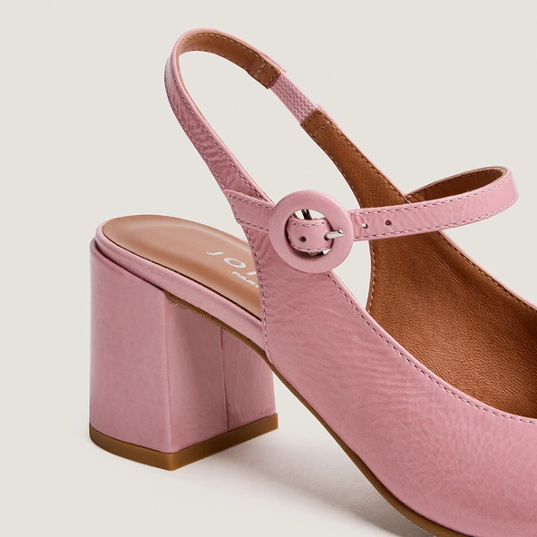 Babies à talons et bouts arrières ouverts en vernis rose pétale | DOLLAR | Jonak