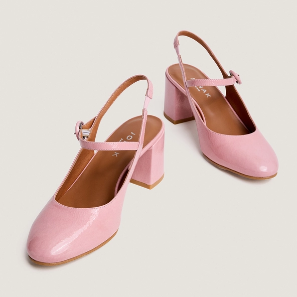Babies à talons et bouts arrières ouverts en vernis rose pétale | DOLLAR | Jonak
