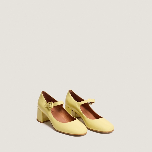 Babies à talons en vernis plissé jaune pâle | DITTUS | Jonak