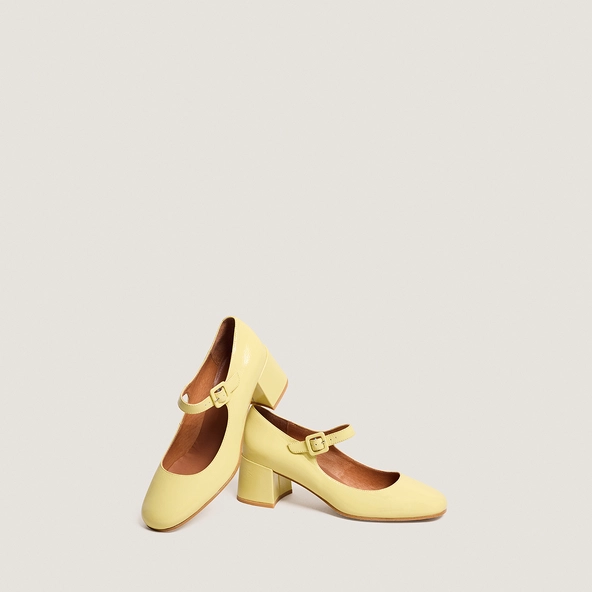 Babies à talons en vernis plissé jaune pâle | DITTUS | Jonak