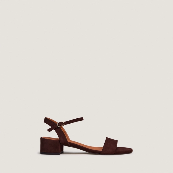Sandales à talons carrés en velours marron | VIA | Jonak