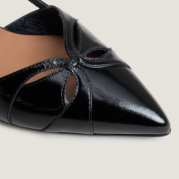Ballerines slingbacks à bouts pointus en cuir brillant noir | DAMOURA | Jonak
