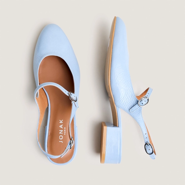 Slingbacks à bouts ronds en vernis plissé bleu ciel | DAVO | Jonak