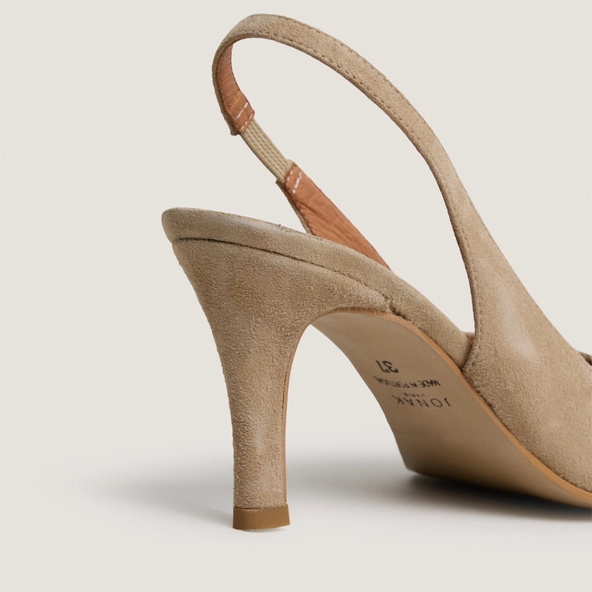 Escarpins slingbacks &agrave; bouts carr&eacute;s en velours camel | DELOURS | Jonak
