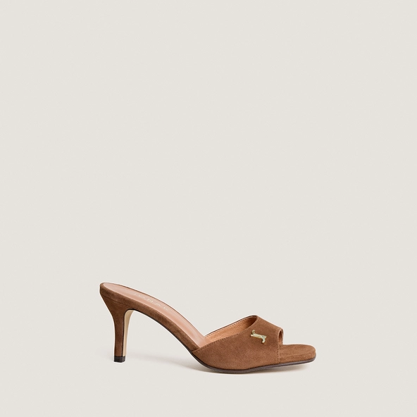 Mules à talons et monogrammes en velours noisette | VERTIGE | Jonak