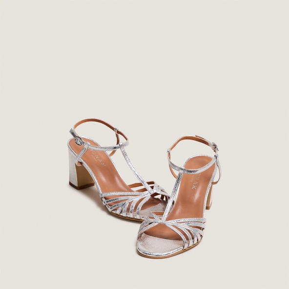 Sandales à talons en cuir craquelé argent | VOLIA | Jonak
