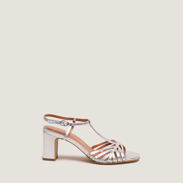 Sandales à talons en cuir craquelé argent | VOLIA | Jonak
