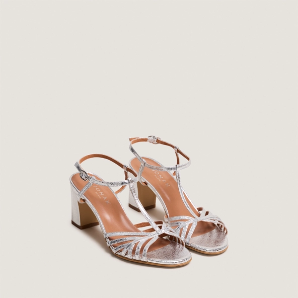 Sandales à talons en cuir craquelé argent | VOLIA | Jonak