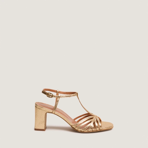 Sandales &agrave; talons en cuir craquel&eacute; or | VOLIA | Jonak
