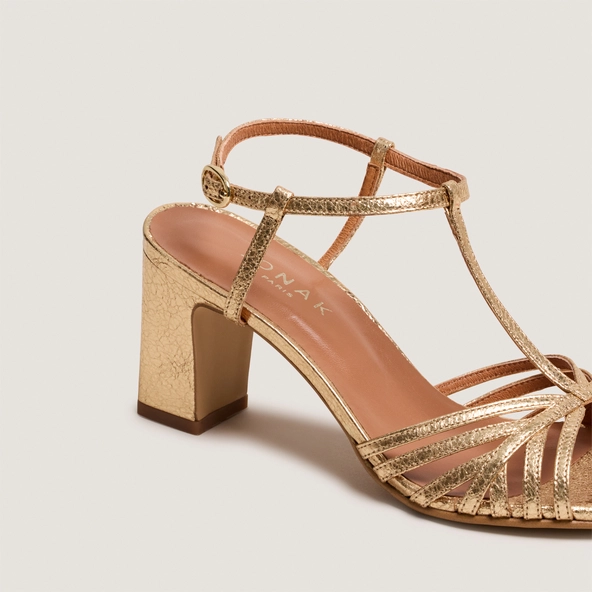 Sandales &agrave; talons en cuir craquel&eacute; or | VOLIA | Jonak