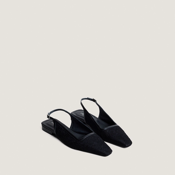 Ballerines slingbacks à bouts pointus en dentelle noire et cuir noir | DAXO | Jonak
