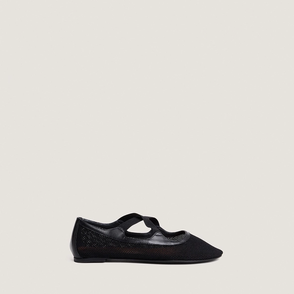 Ballerines à élastiques en mesh noir et cuir noir | DESSIN | Jonak