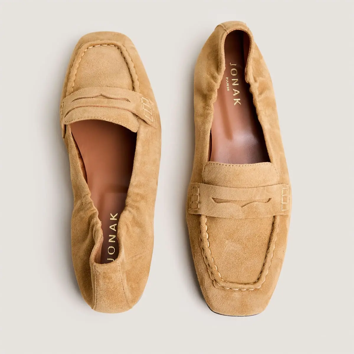 Mocassins à bouts carrés en velours camel | DIGITAL | Jonak