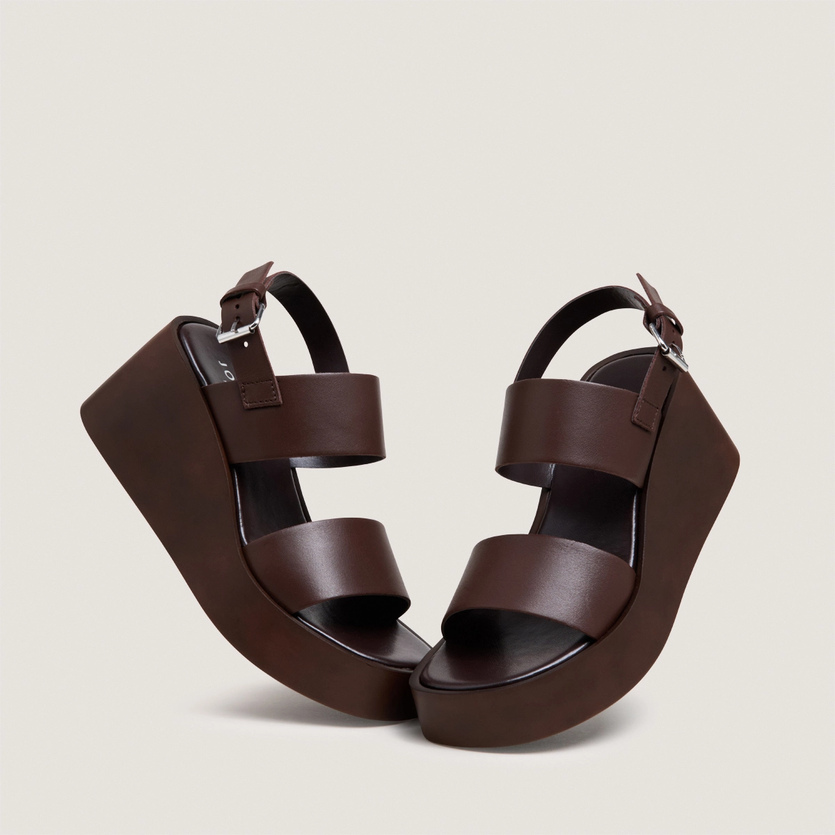 Sandales compensées à brides larges en cuir cacao | ELISA | Jonak