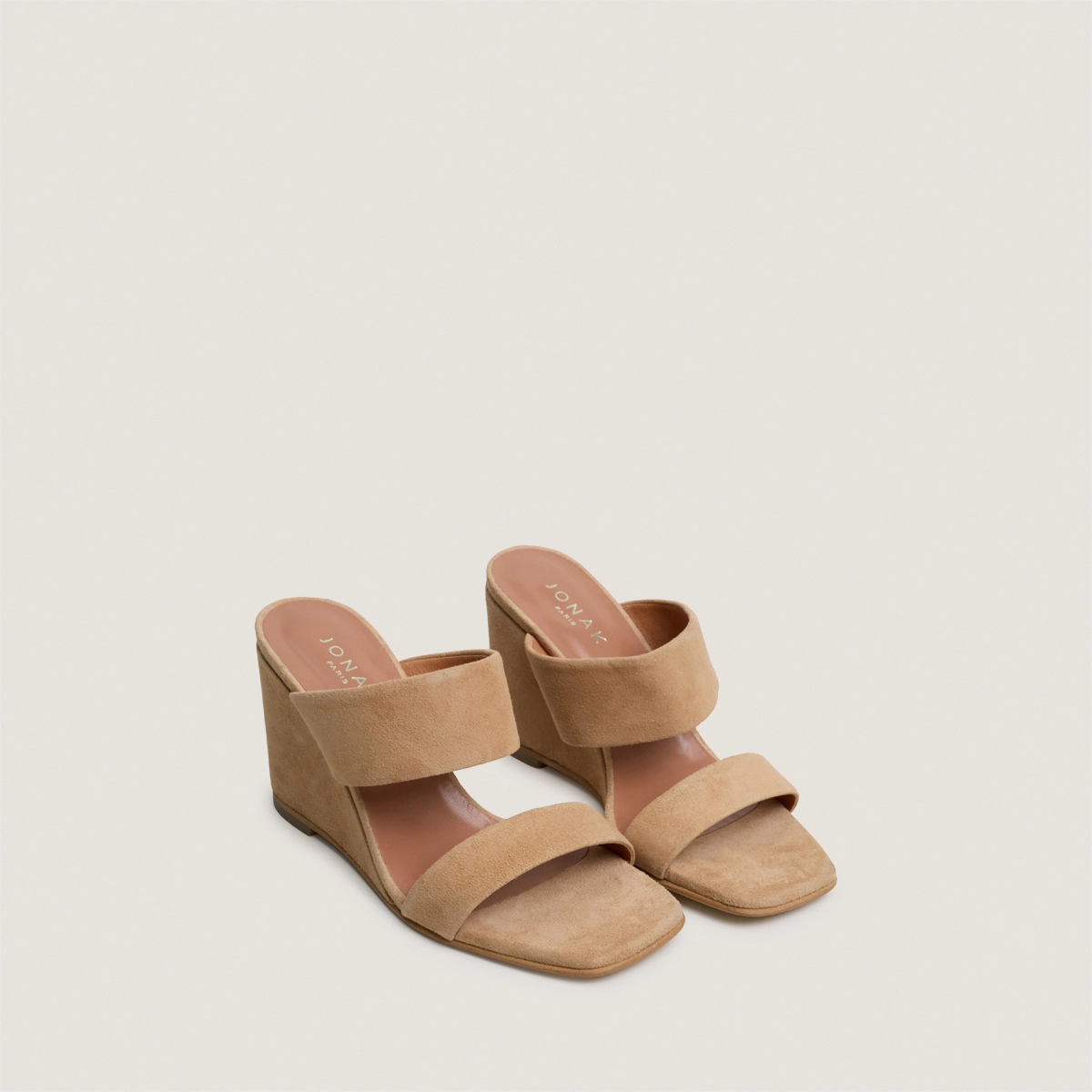 Mules à talons compensés en velours camel | VOYELLE | Jonak