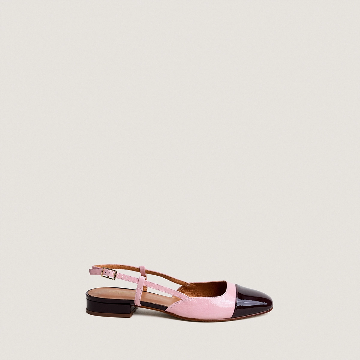 Ballerines slingbacks en vernis bordeaux et vernis pliss&eacute; rose p&eacute;tale | DHAPOU | Jonak