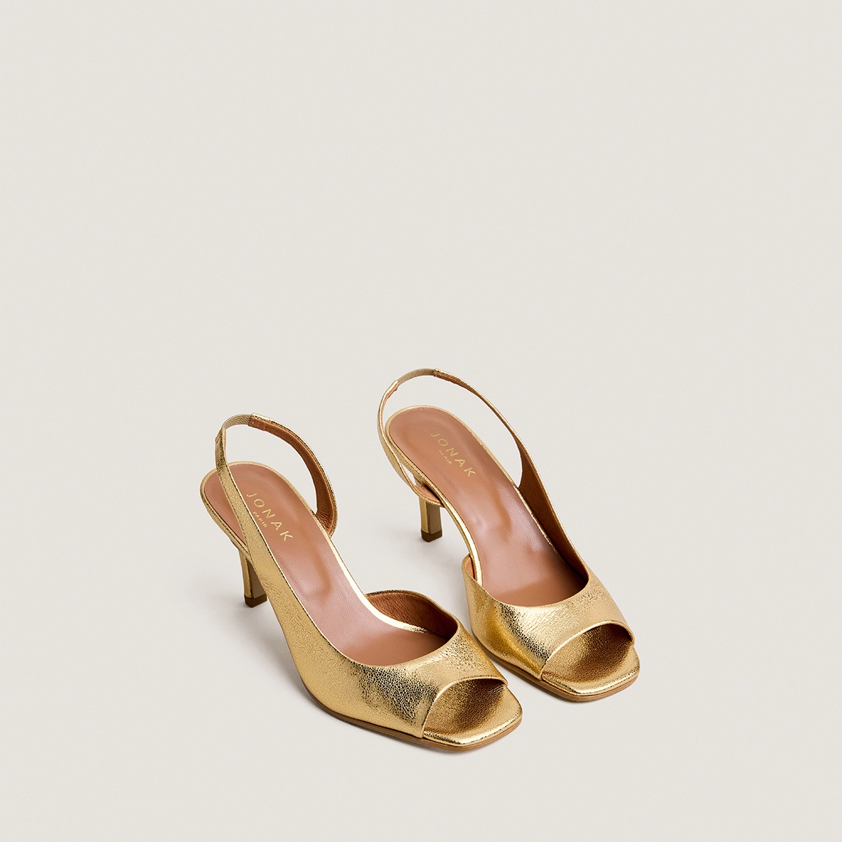 Escarpins slingbacks à talons hauts en cuir craquelé or | DIRA | Jonak