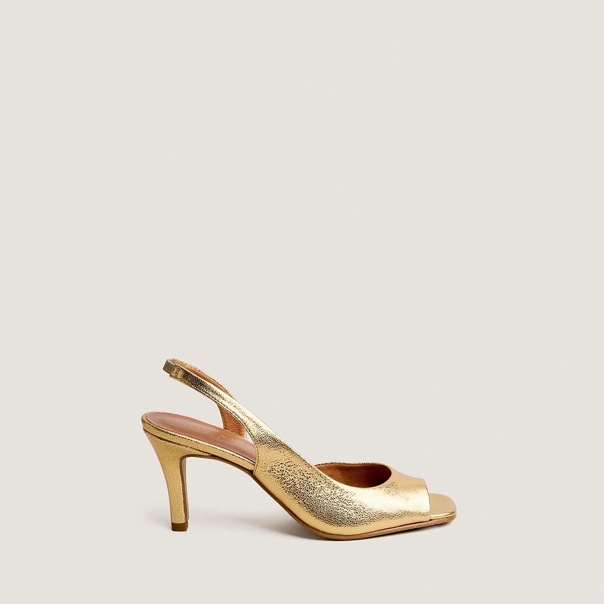 Escarpins slingbacks à talons hauts en cuir craquelé or | DIRA | Jonak