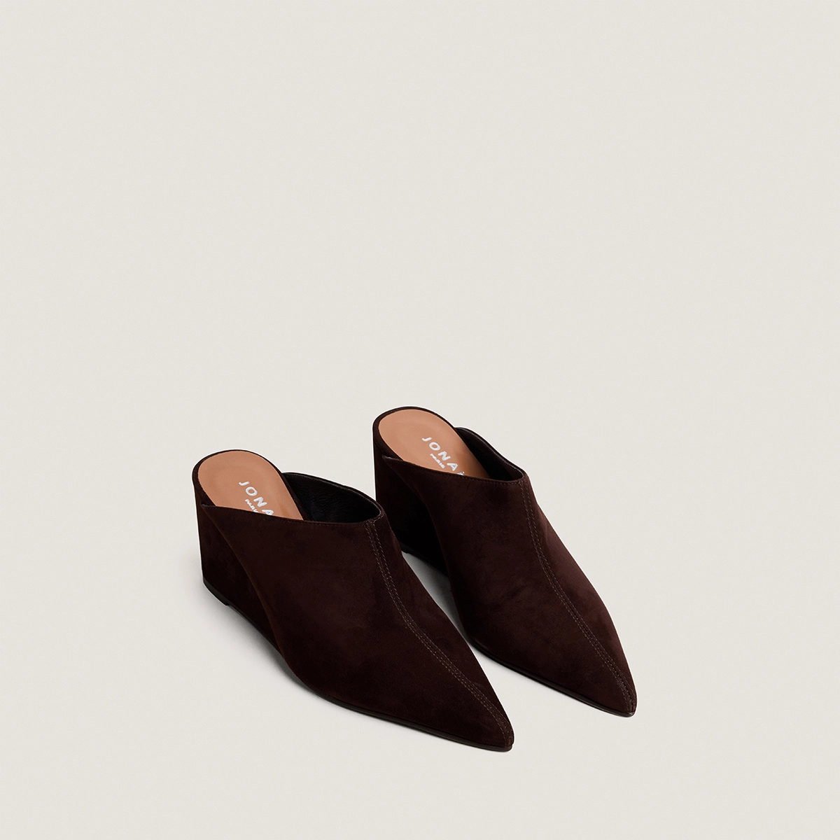 Mules à talons compensés en velours marron | DOMEA | Jonak