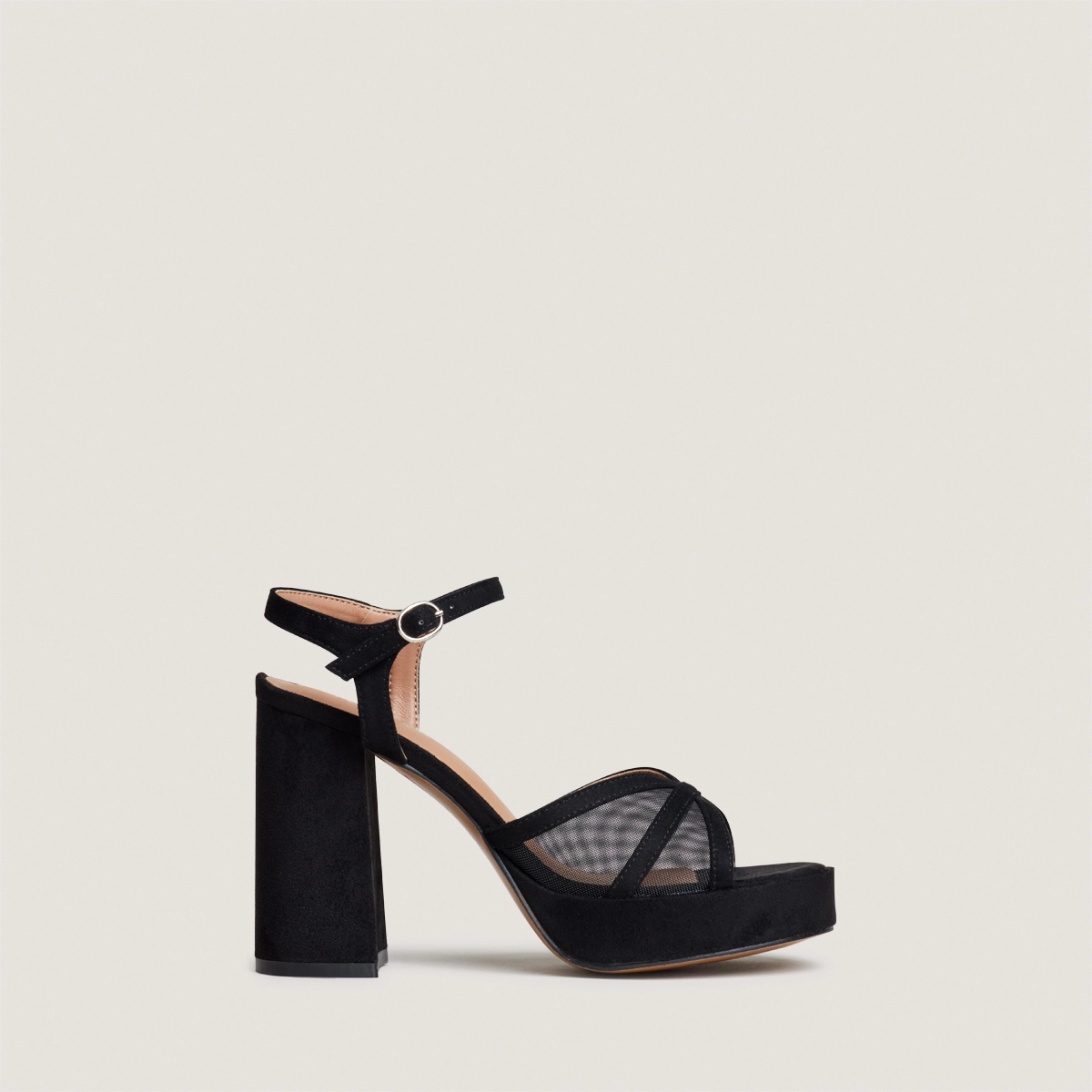 Sandales à plateformes et talons hauts en textile noir et résille noire | JENNYFER | Jonak