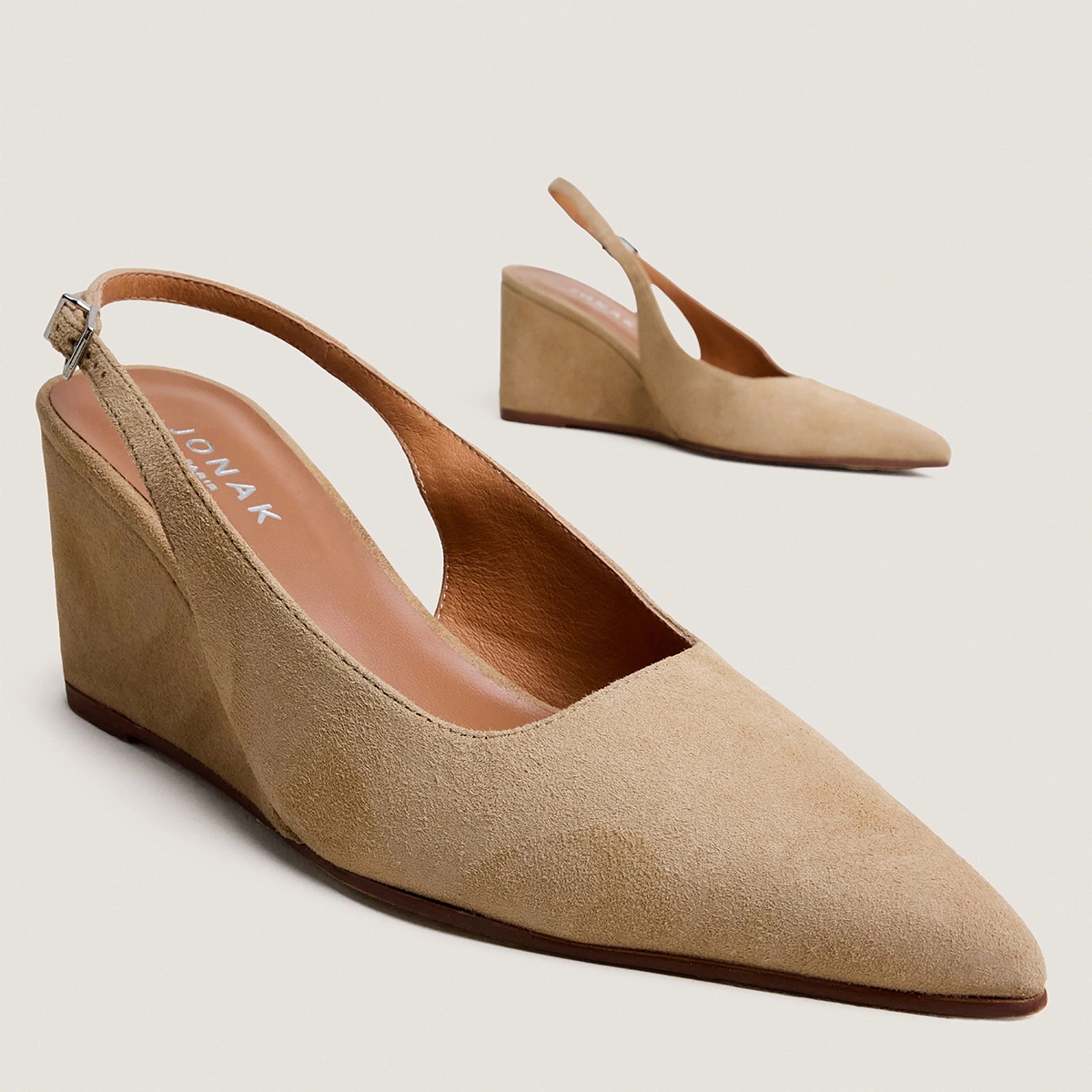 Escarpins slingbacks compensés en velours camel | DIXTINE | Jonak
