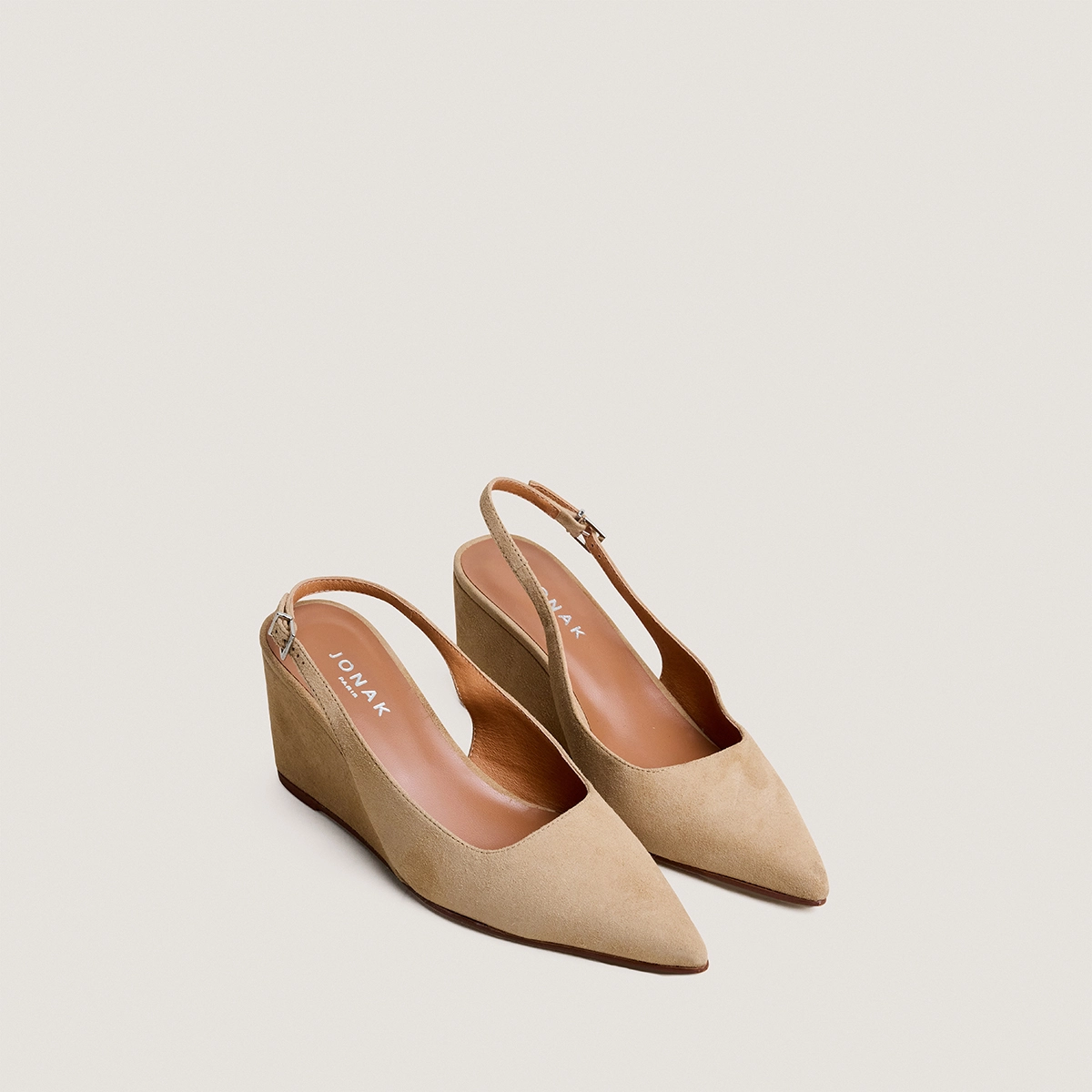 Escarpins slingbacks compensés en velours camel | DIXTINE | Jonak