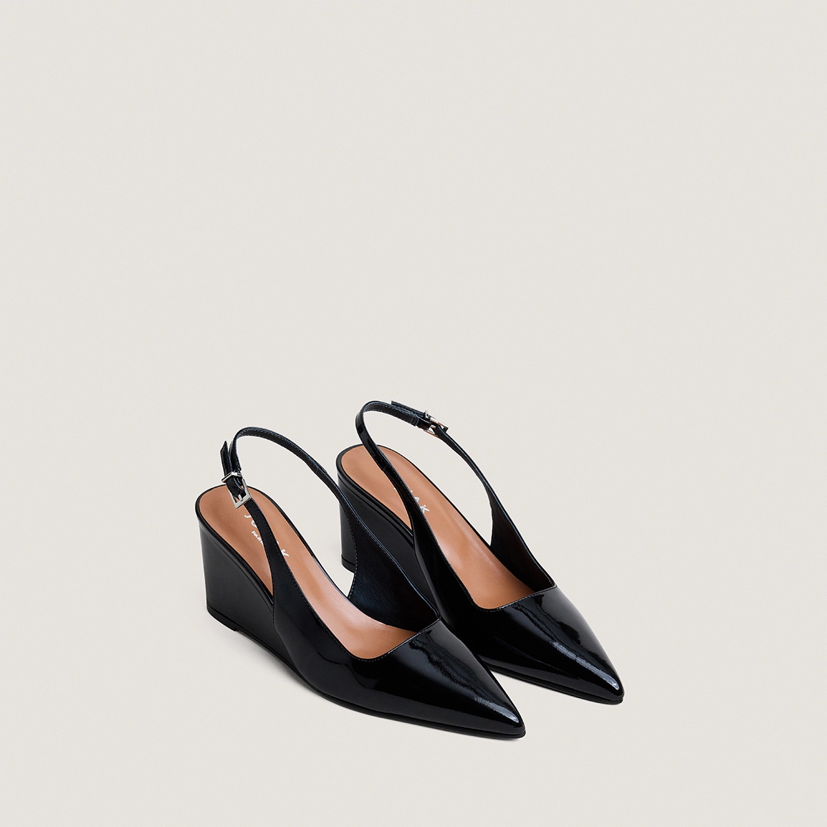 Escarpins slingbacks compens&eacute;s en vernis noir | DIXTINE | Jonak