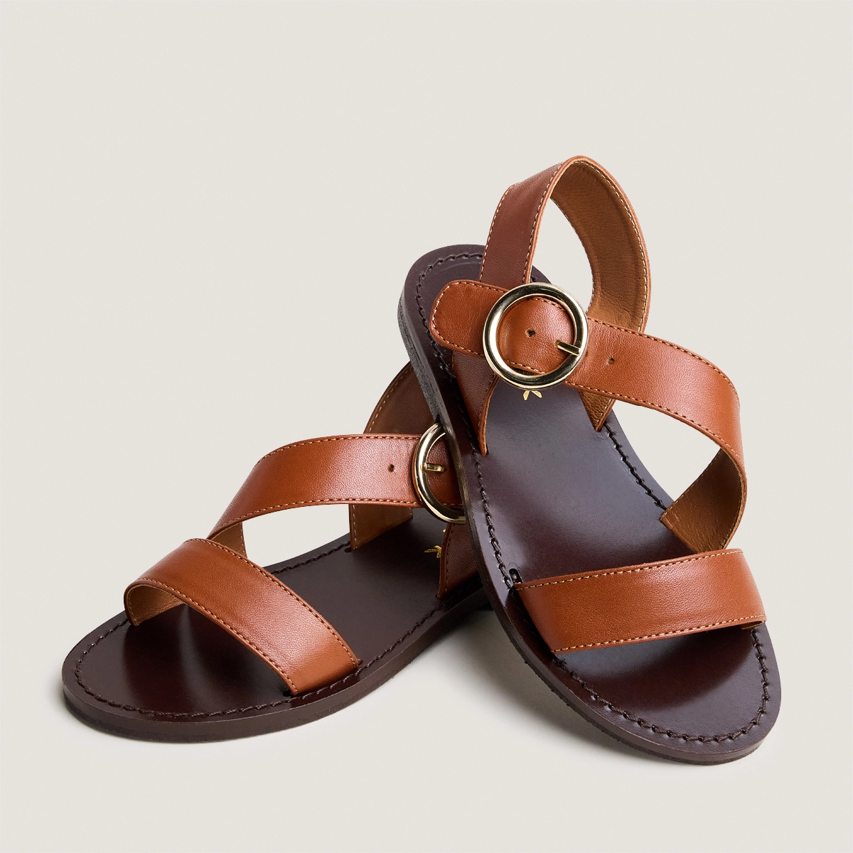 Sandales à brides larges et boucles ajustables - Capsule mini en cuir cognac | MINI WELBI | Jonak