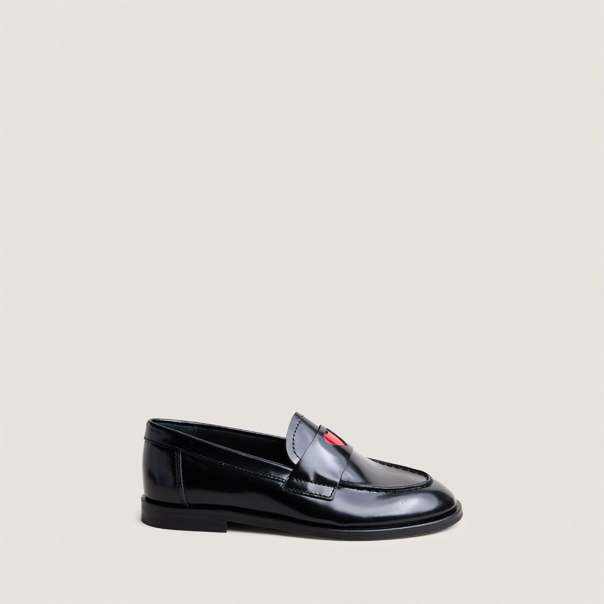 Mocassins &agrave; bouts ronds et c&oelig;ur - Capsule mini en cuir glac&eacute; noir | MINI DONJUAN | Jonak