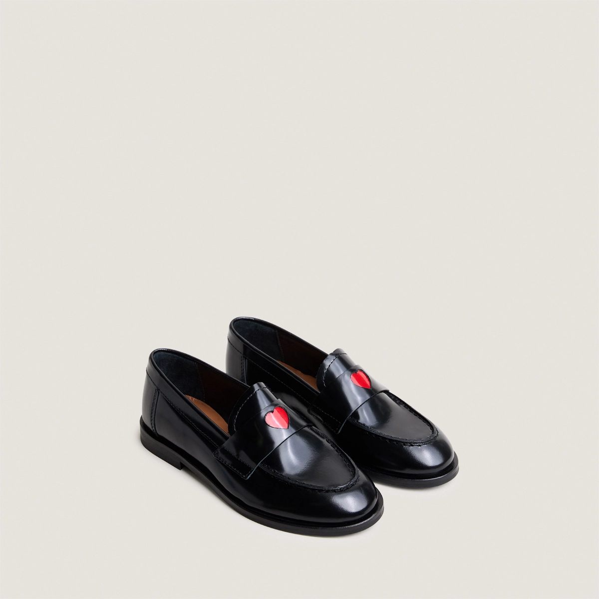 Mocassins &agrave; bouts ronds et c&oelig;ur - Capsule mini en cuir glac&eacute; noir | MINI DONJUAN | Jonak