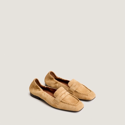 Mocassins &agrave; bouts carr&eacute;s en velours camel | DIGITAL | Jonak