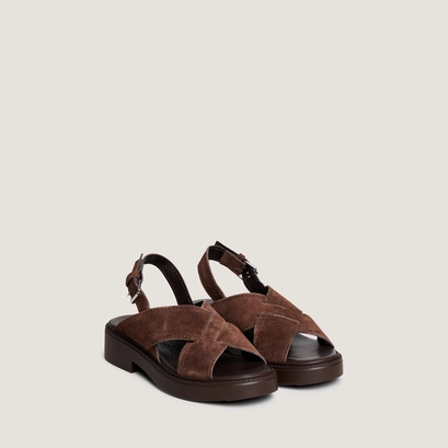 Sandales &agrave; brides entrelac&eacute;es en cro&ucirc;te marron fonc&eacute; | ELIO | Jonak