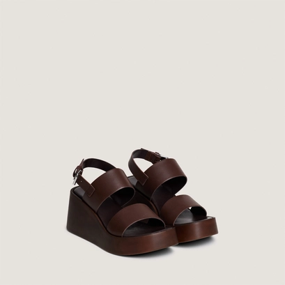 Sandales compens&eacute;es &agrave; brides larges en cuir cacao | ELISA | Jonak