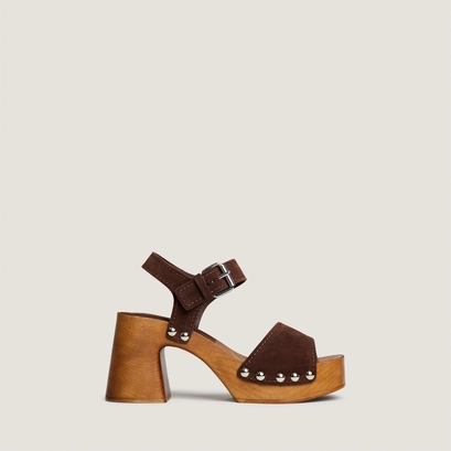 Sandales &agrave; plateformes et rivets en cro&ucirc;te marron fonc&eacute; | ELODIE | Jonak