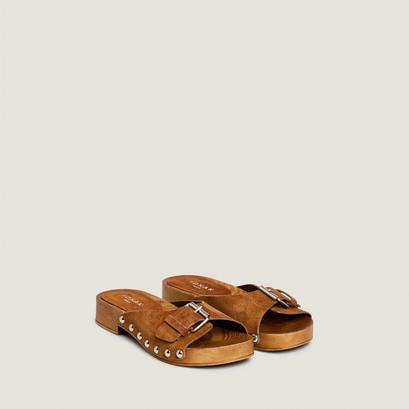 Mules &agrave; petits talons et rivets en cro&ucirc;te cognac | ENORA | Jonak