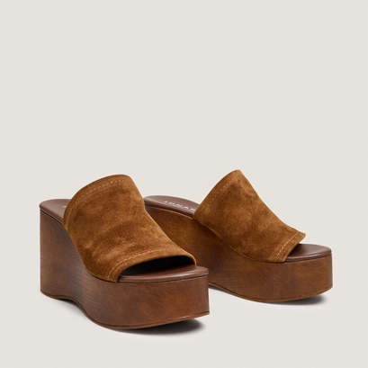 Mules &agrave; talons compens&eacute;s en cro&ucirc;te cognac | ESMEE | Jonak