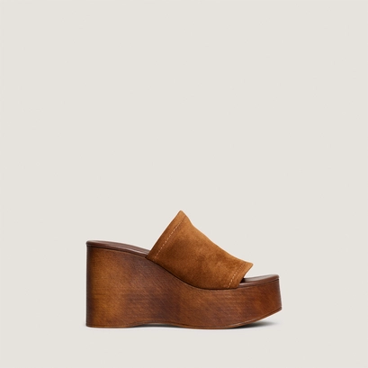 Mules &agrave; talons compens&eacute;s en cro&ucirc;te cognac | ESMEE | Jonak