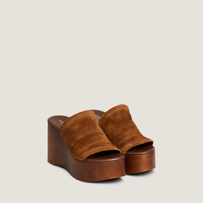 Mules &agrave; talons compens&eacute;s en cro&ucirc;te cognac | ESMEE | Jonak