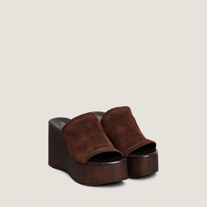 Mules &agrave; talons compens&eacute;s en cro&ucirc;te marron fonc&eacute; | ESMEE | Jonak
