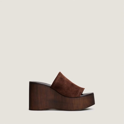 Mules &agrave; talons compens&eacute;s en cro&ucirc;te marron fonc&eacute; | ESMEE | Jonak