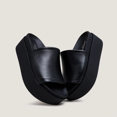Mules &agrave; plateformes en cuir noir | ETHEL | Jonak