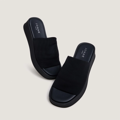Mules &agrave; plateformes en textile noir | EVANN | Jonak