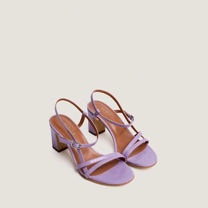 Sandales &agrave; talons et brides en vernis pliss&eacute; lilas | VICOMTE | Jonak