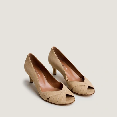 Escarpins &agrave; petits talons en velours camel | DAMIENNE | Jonak