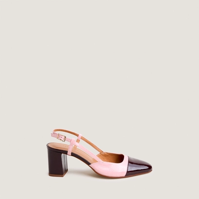 Slingbacks &agrave; talons en vernis bordeaux et vernis pliss&eacute; rose p&eacute;tale | DHAPOP | Jonak