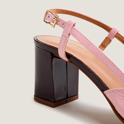 Slingbacks &agrave; talons en vernis bordeaux et vernis pliss&eacute; rose p&eacute;tale | DHAPOP | Jonak